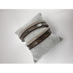 Kahverengi Leopar Desenli Taşlı Bileklik